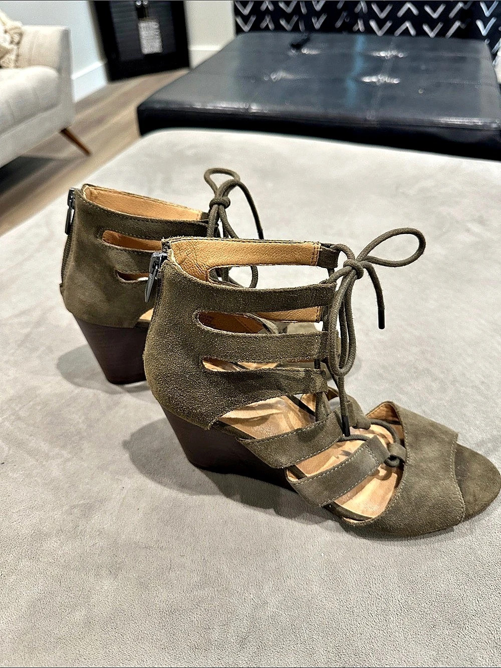 Olive Suede Wedge Sandals US 7M